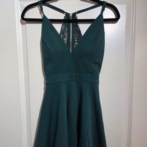 Honey and Rosie Emerald Green Skater Dress – Lace Back – Size Medium